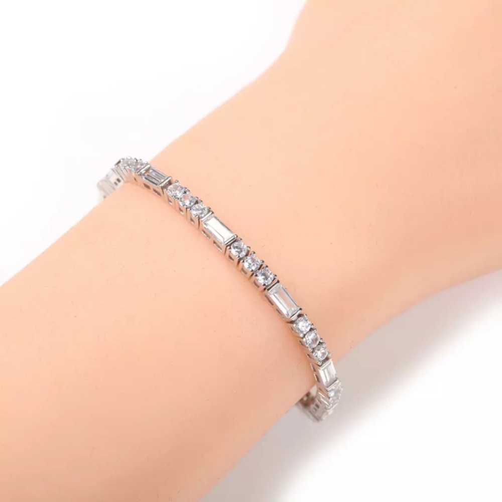 3mm CZ AAA Cubic Zirconia Round and Rectangle Baguette Men/Women Tennis Bracelet